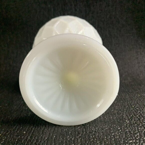 Vintage White Milk Glass Goblet Compote Pedestal Quilted Large 6.5" Tall - Picture 6 of 12